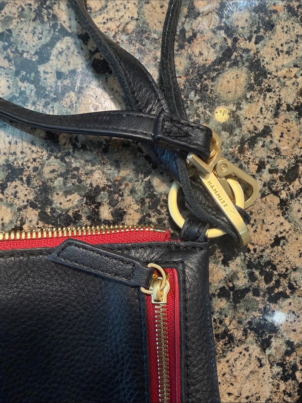 Hammitt Kyle Black Leather Crossbody with Gold Studs and Red Zip - Picture 5 of 12